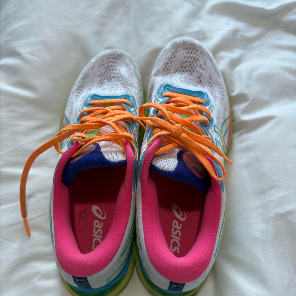 Asics White and Pink Sneakers with Blue and Orange Accents